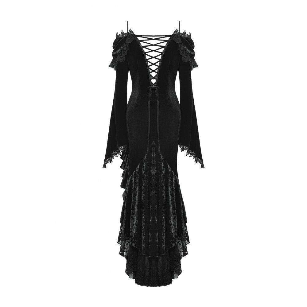 Dark in Love Kaia Midnight Mystique Velvet Ruffle Off-Shoulder Mermaid Dress