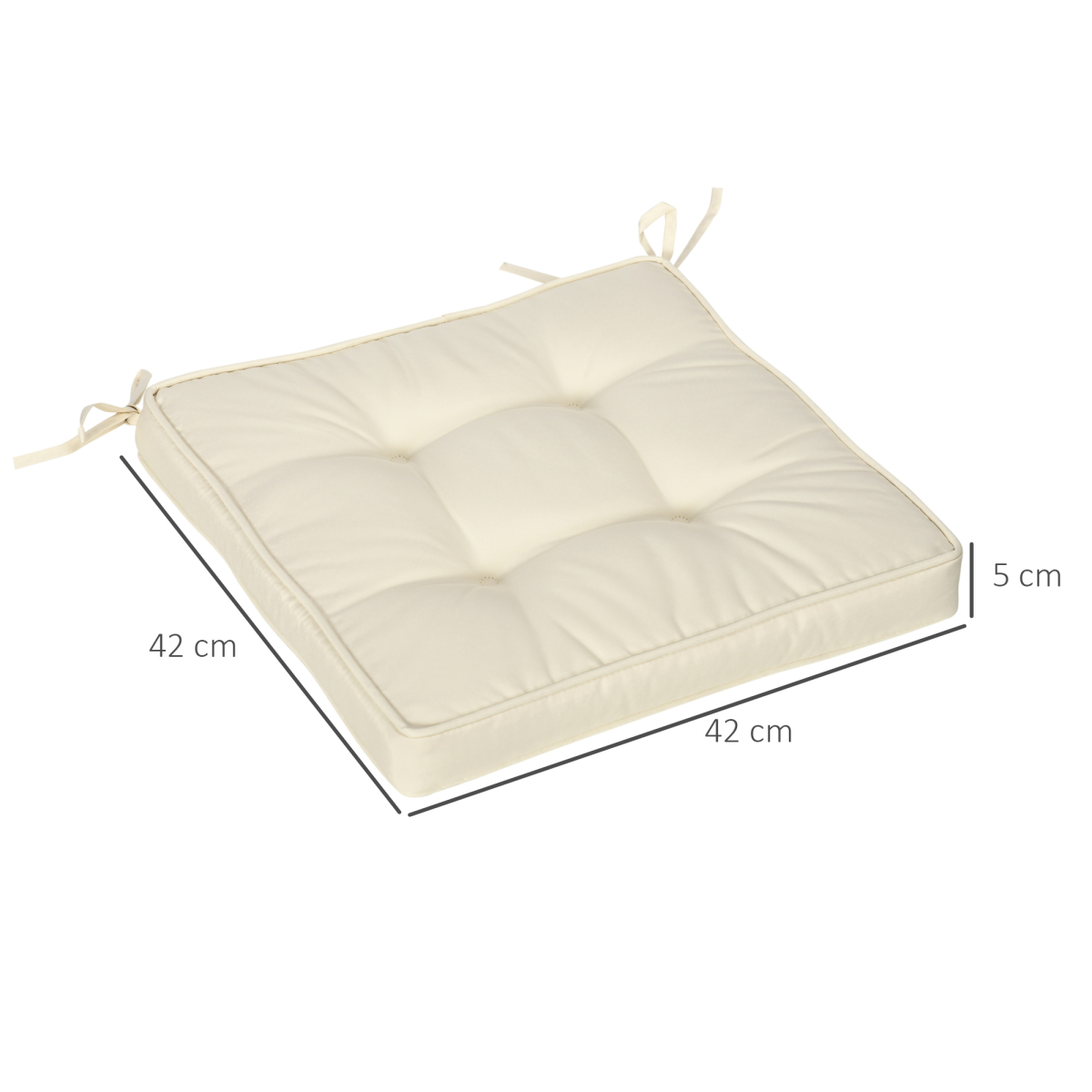 40 x 40cm Garden Seat Cushion with Ties Replacement Dining Chair Seat Pad, Cream