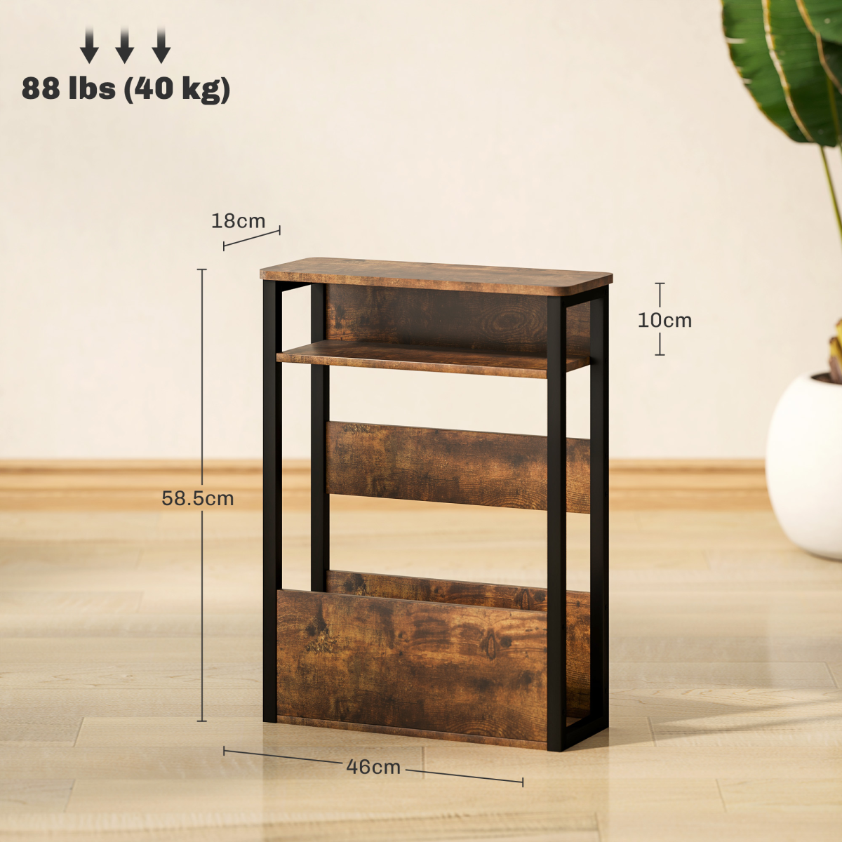 HOMCOM Narrow Side Table with Storage, Bedside End Table, Rustic Brown