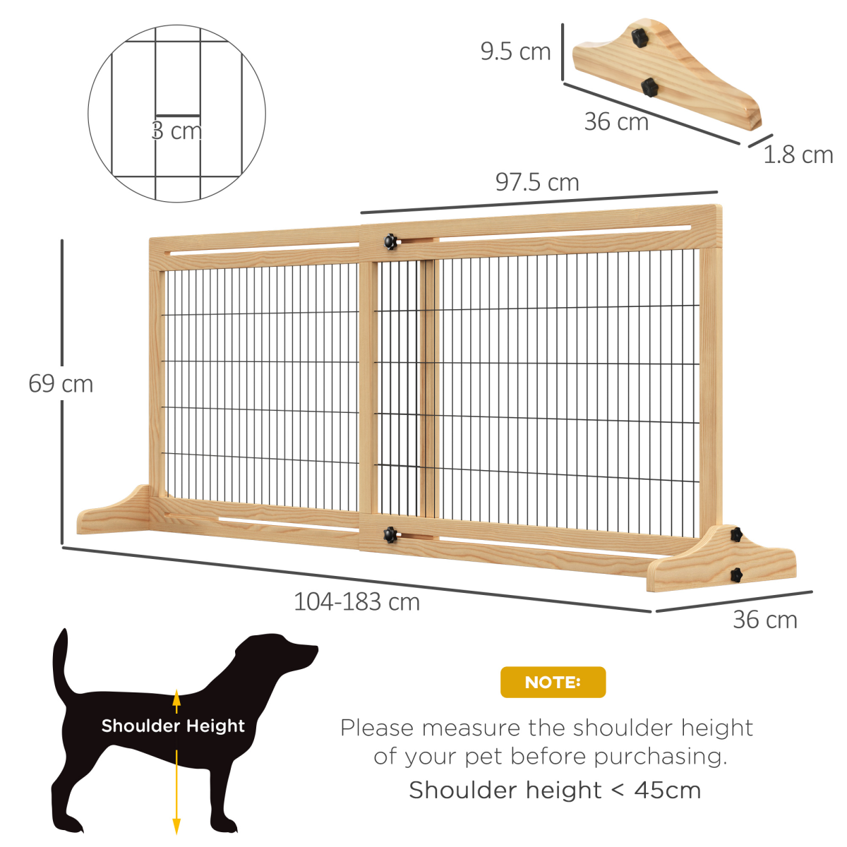 Adjustable Wooden Pet Gate Freestanding Dog Barrier for Doorway Pawhut