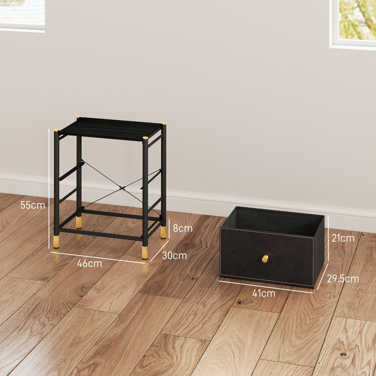 HOMCOM PU Leather Bedside Table with 2 Drawers and Steel Legs, Black