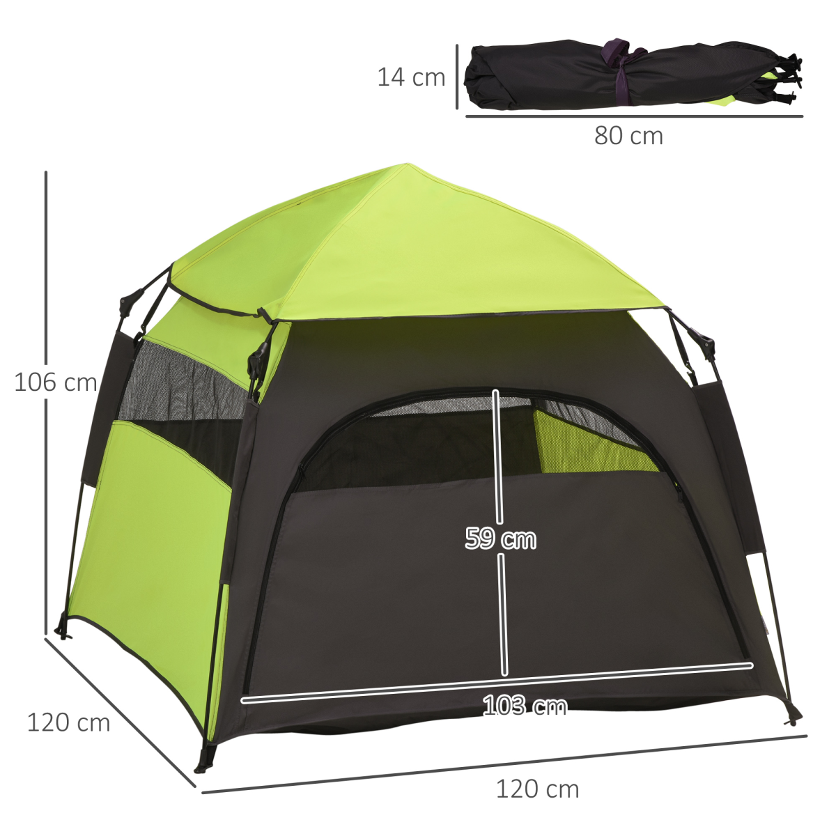 PawHut Foldable Dog Cat Tent with Waterproof Oxford Cloth, Carry Bag, Green