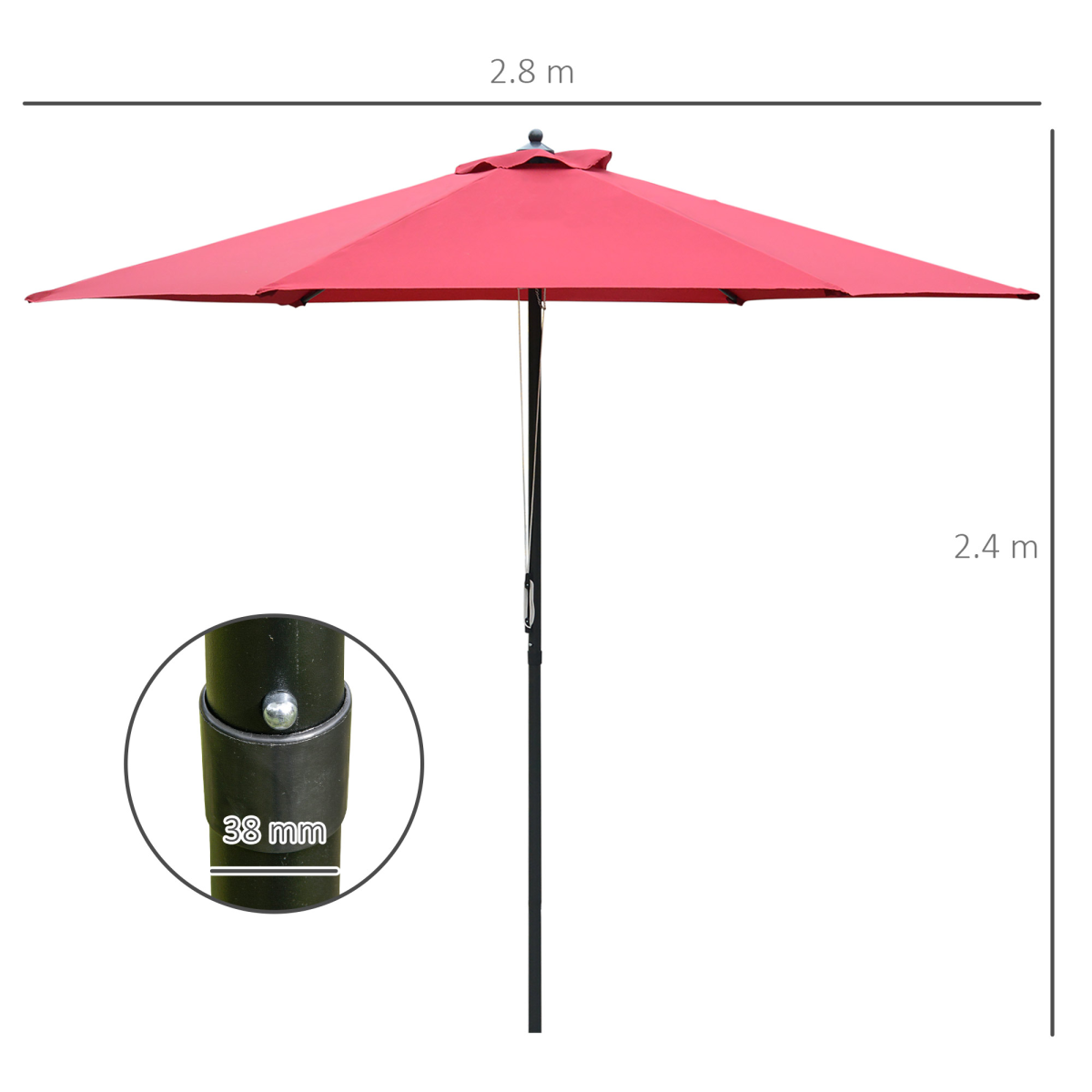 Outsunny Umbrella Parasol ?2.8x2.4 m, Steel, Polyester-Wine Red