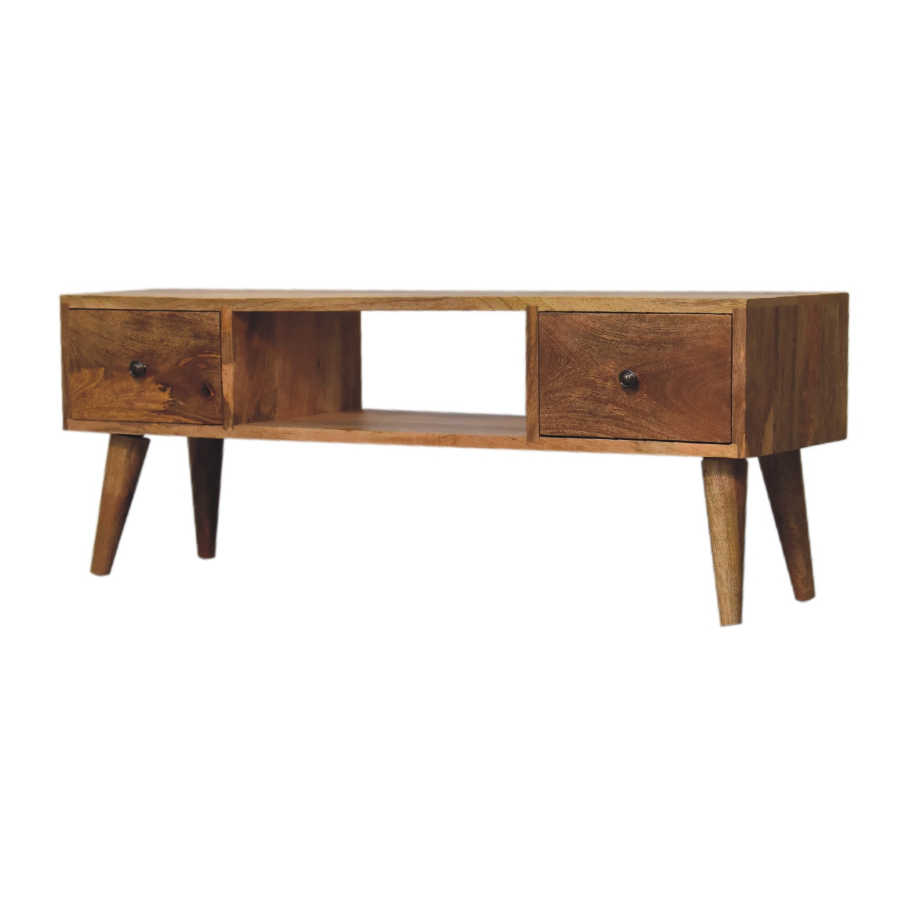 Artisan Furniture Solid Wood Classic Oak-ish Coffee Table, 2 Drawers & 1 Open Slot, Beige
