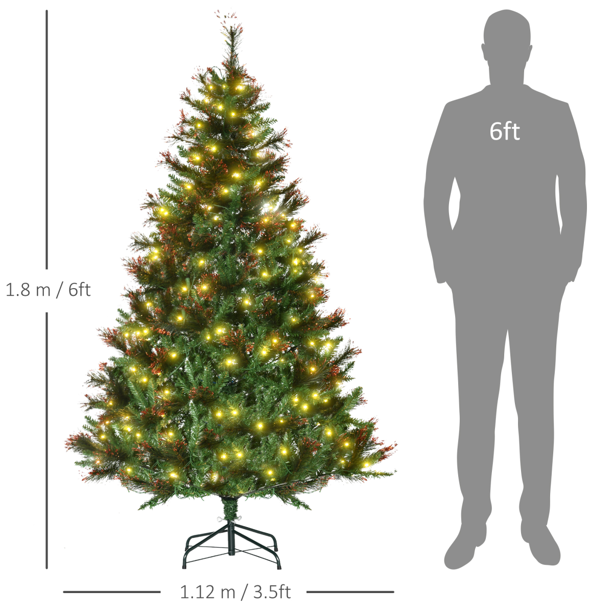HOMCOM 6FT Pre-Lit Christmas Tree Artificial Spruce Tree Holiday D�cor Stand