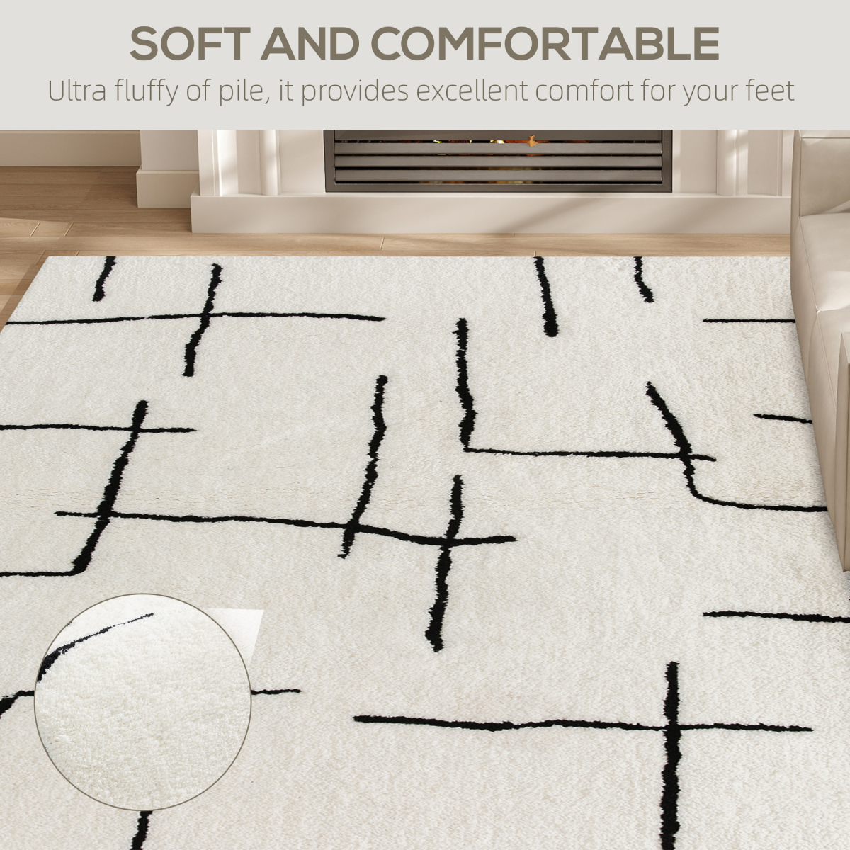 HOMCOM High Pile Modern Shaggy Rug, Soft Floor Carpet 120 x 170 cm, Cream
