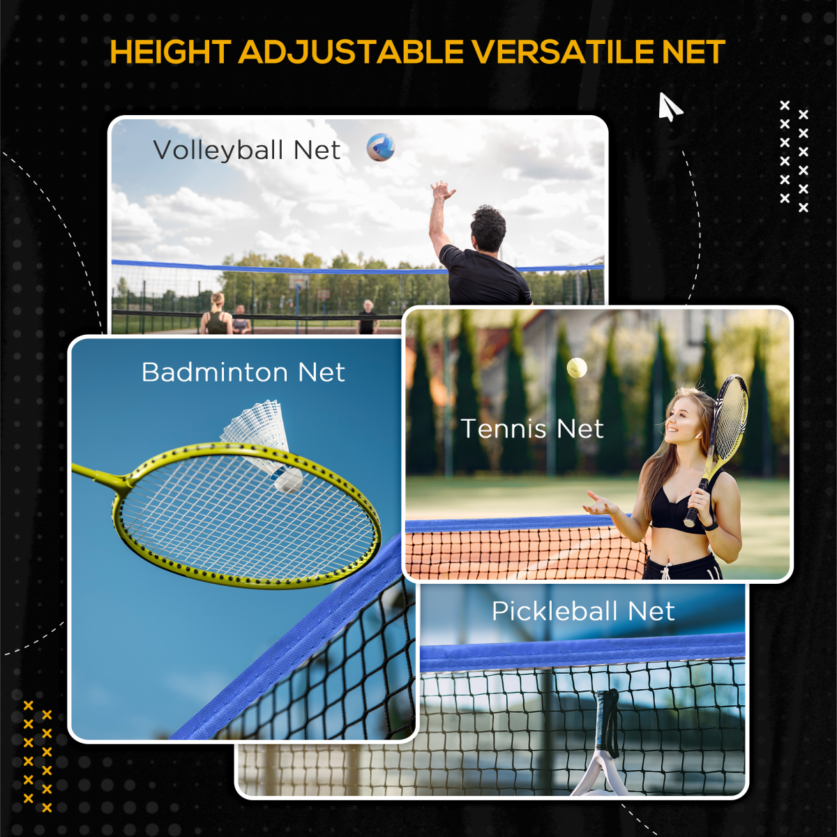 SPORTNOW 4m Badminton Net, Adjustable Sports Net for Tennis, Volleybal, Blue