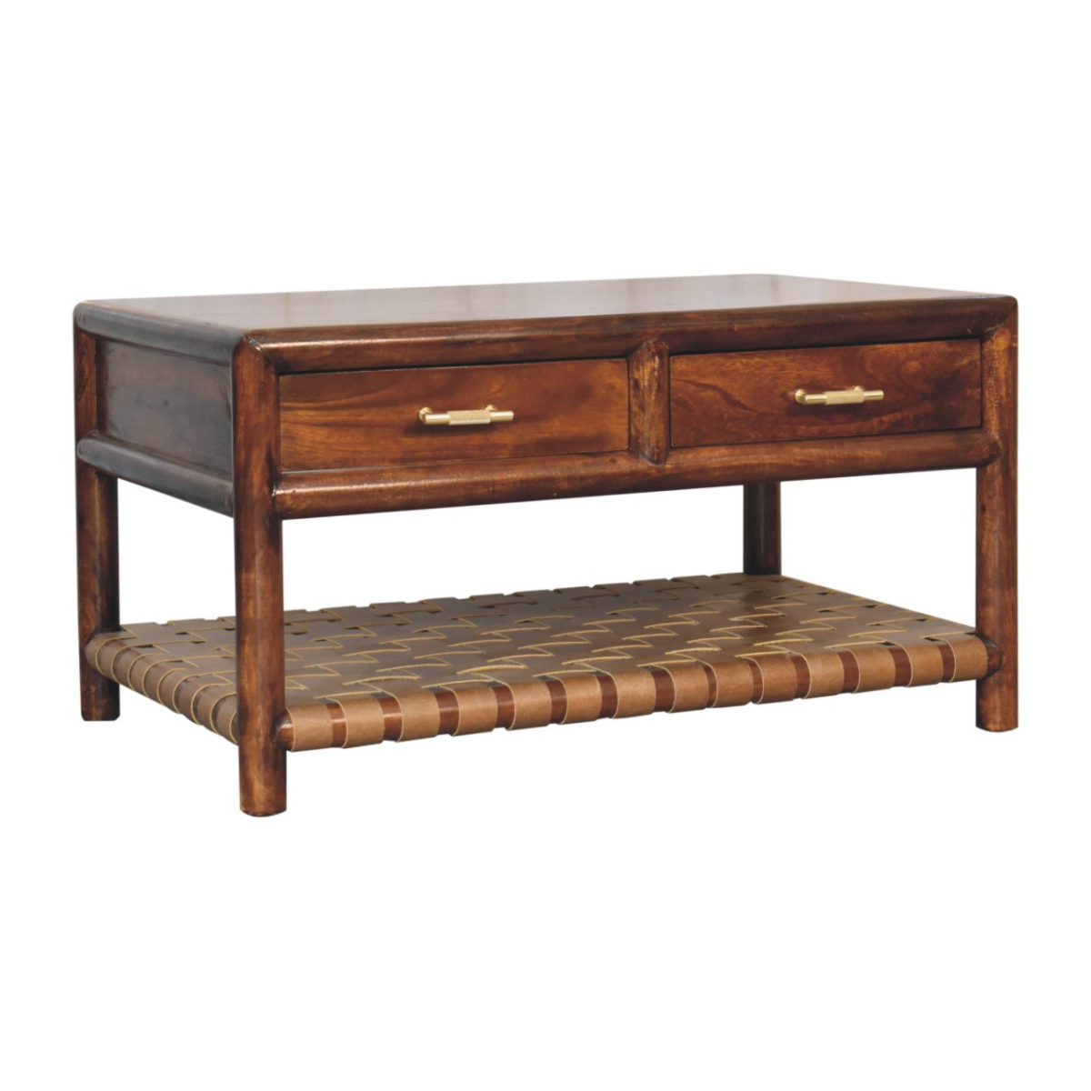 Artisan Furniture Solid Wood Regency Woven Console Table with 4 drawers, 1 Shelf, Dark Brown