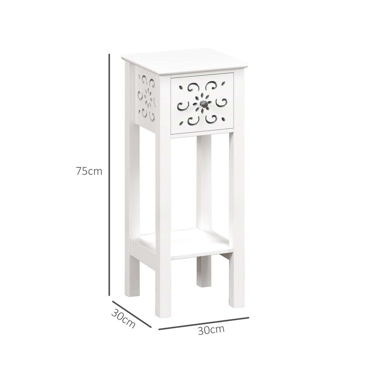 HOMCOM Bedside Table Set, End Table Set with Drawer and Storage Shelf, White