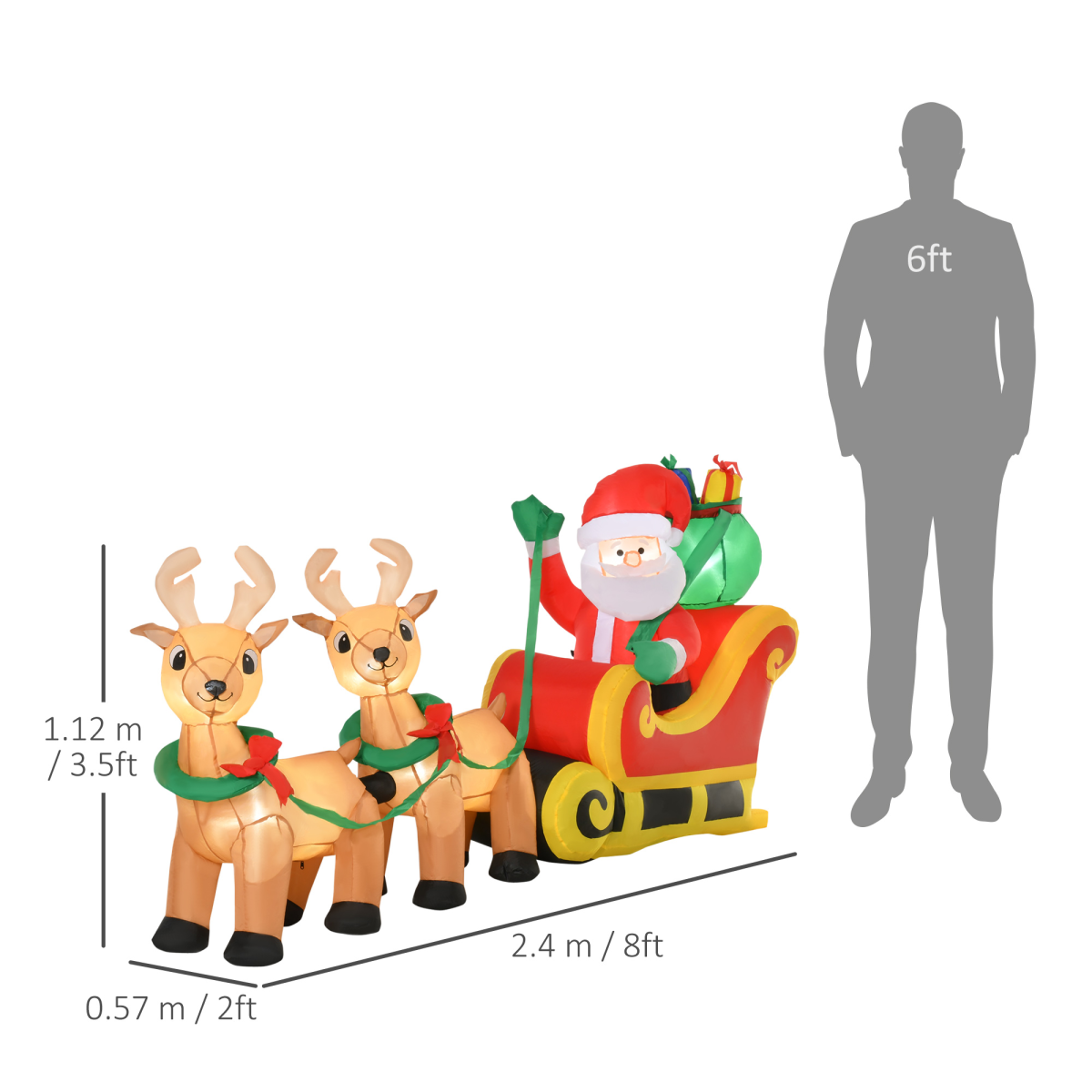 3.5ft Christmas Inflatable Santa Claus on Sleigh LED Indoor Outdoor
