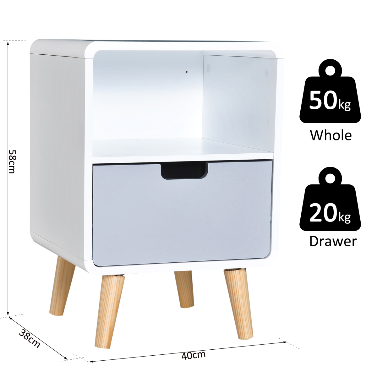 Scandinavian Nordic Style Bedside Table End Nightstand Lamp Desk With Drawer