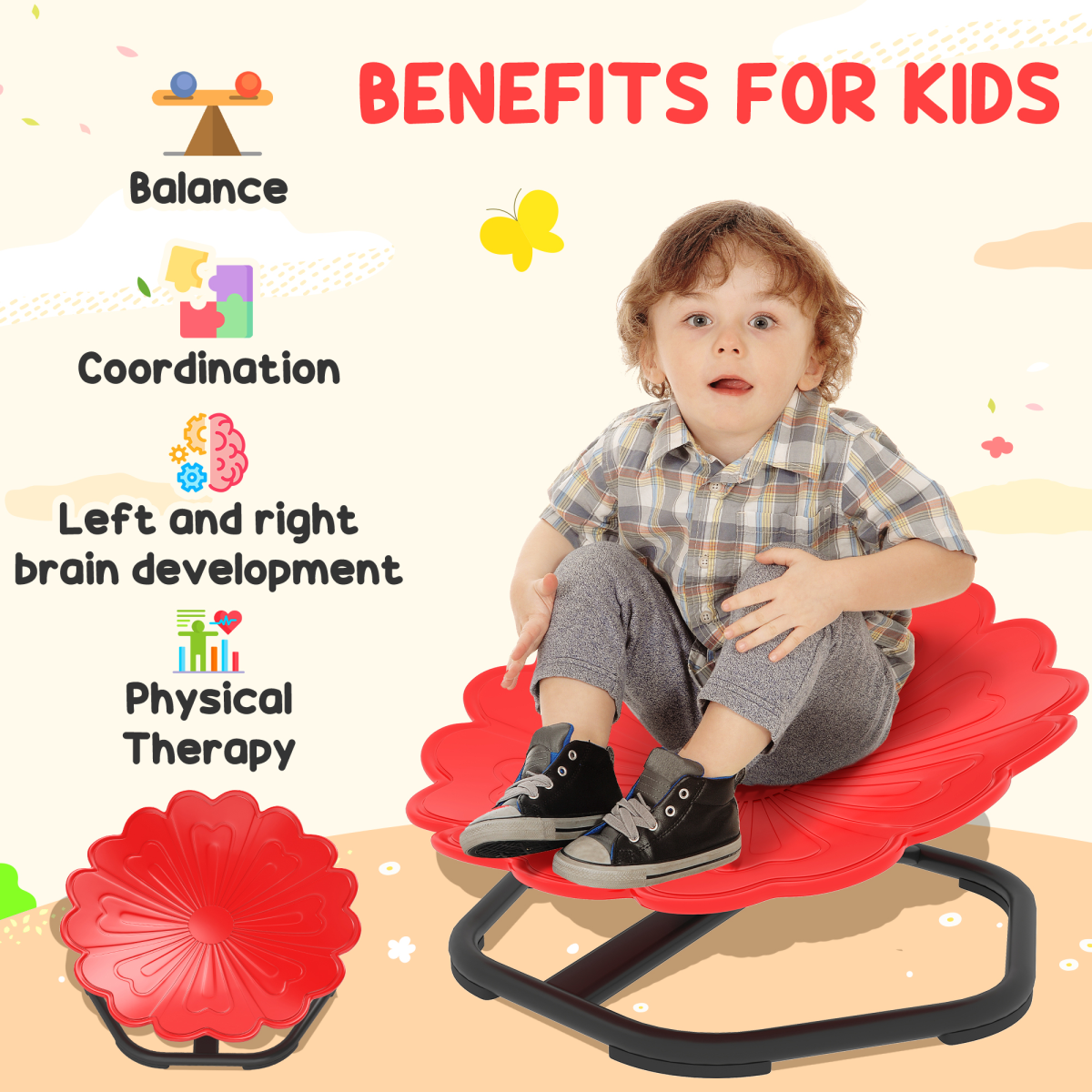 AIYAPLAY Sensory Spinning Chair, Kids Swivel Chair, Red