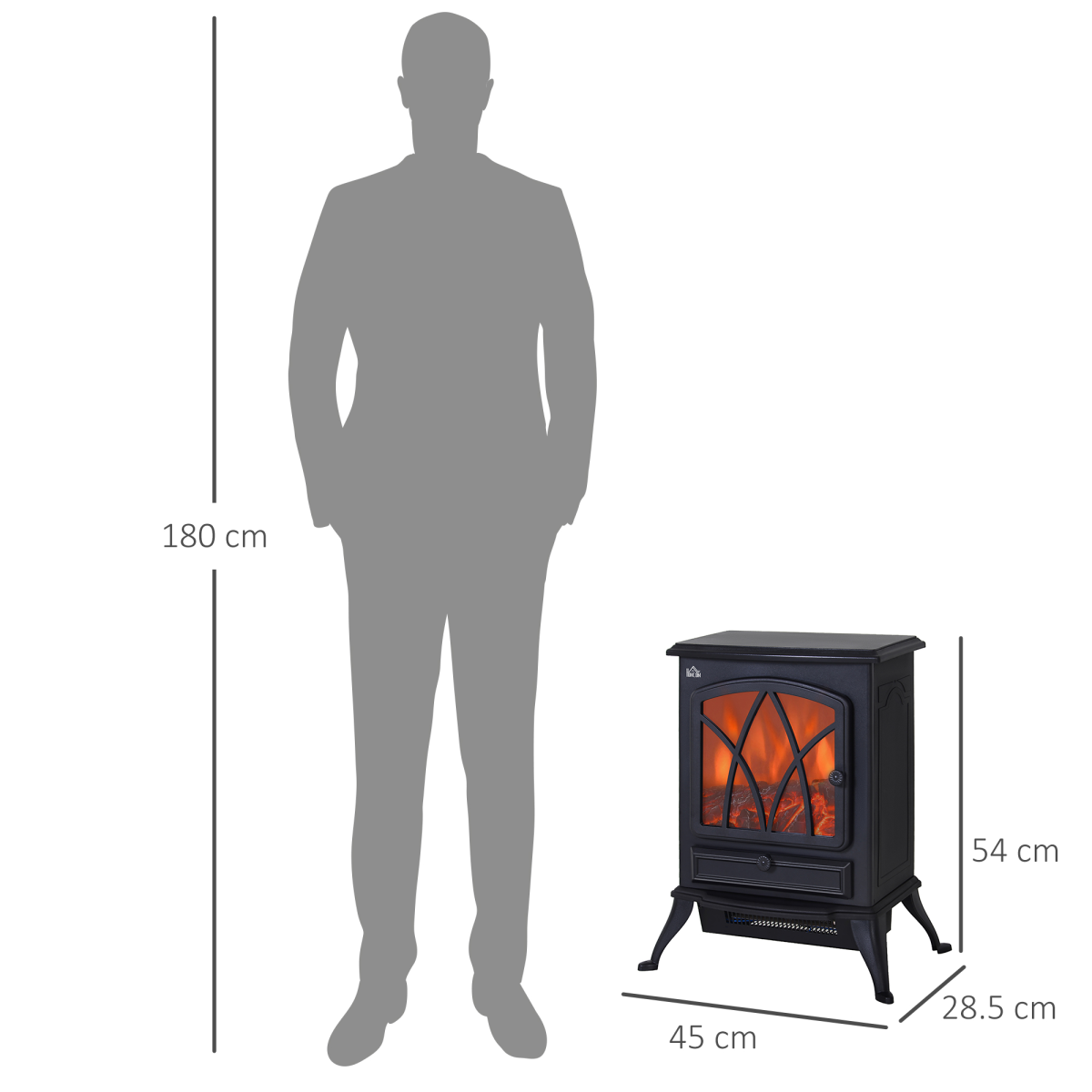 1850W Flame Effect Electric Free Standing Fireplace Fan Log Burning Stove -Black