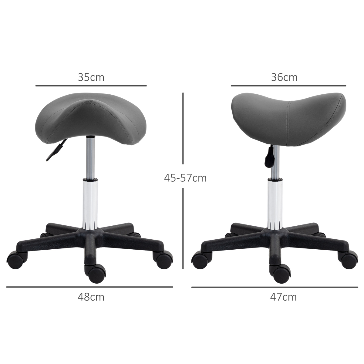 HOMCOM Saddle Stool Adjustable Rolling Salon Chair for Massage Spa Beauty Grey