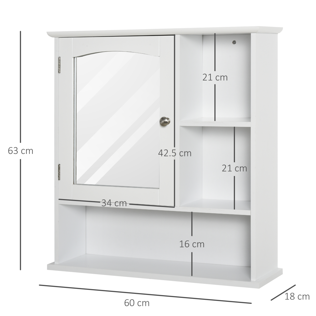 Wall Mount Mirror Cabinet Bathroom Storage Single Door Mounted Glass Cupboard