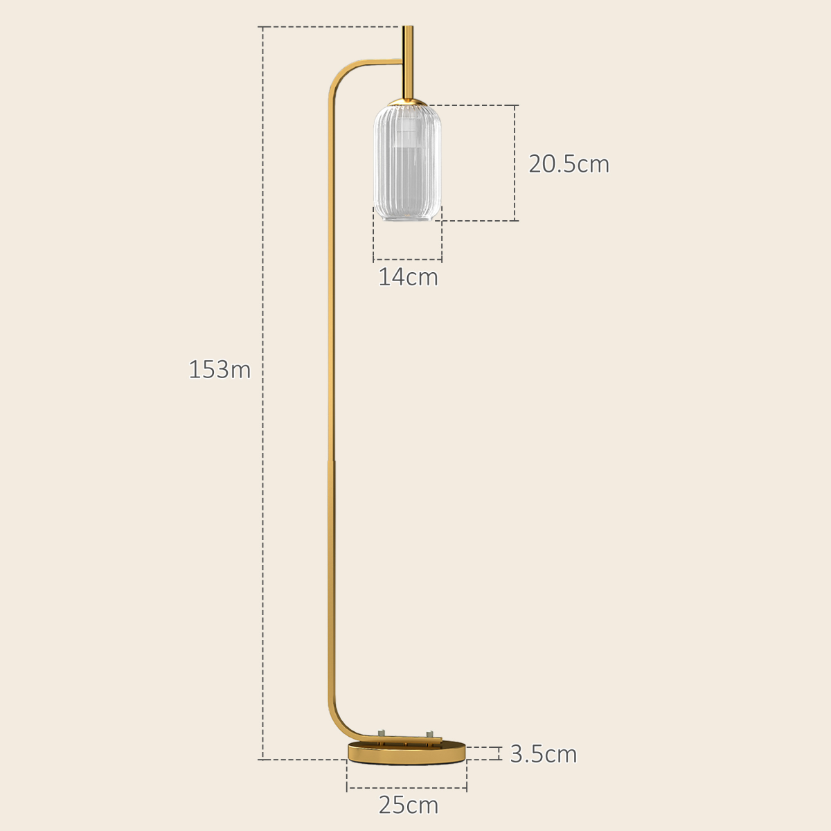 HOMCOM Modern Floor Lamp with Glass Lampshade, Foot Switch for Living Room