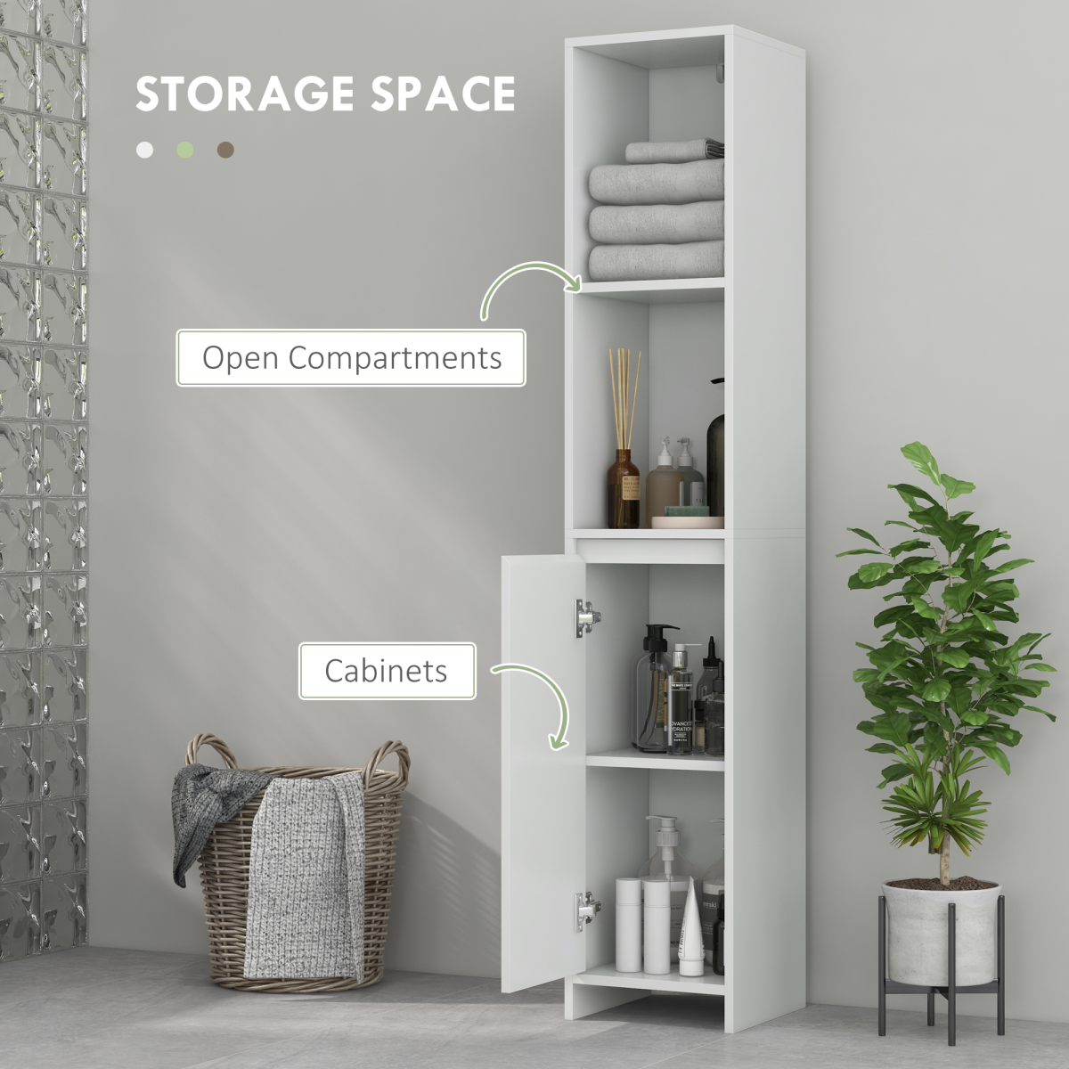 HOMCOM Narrow Bathroom Cabinet, Slim Bathroom Cupboard, White