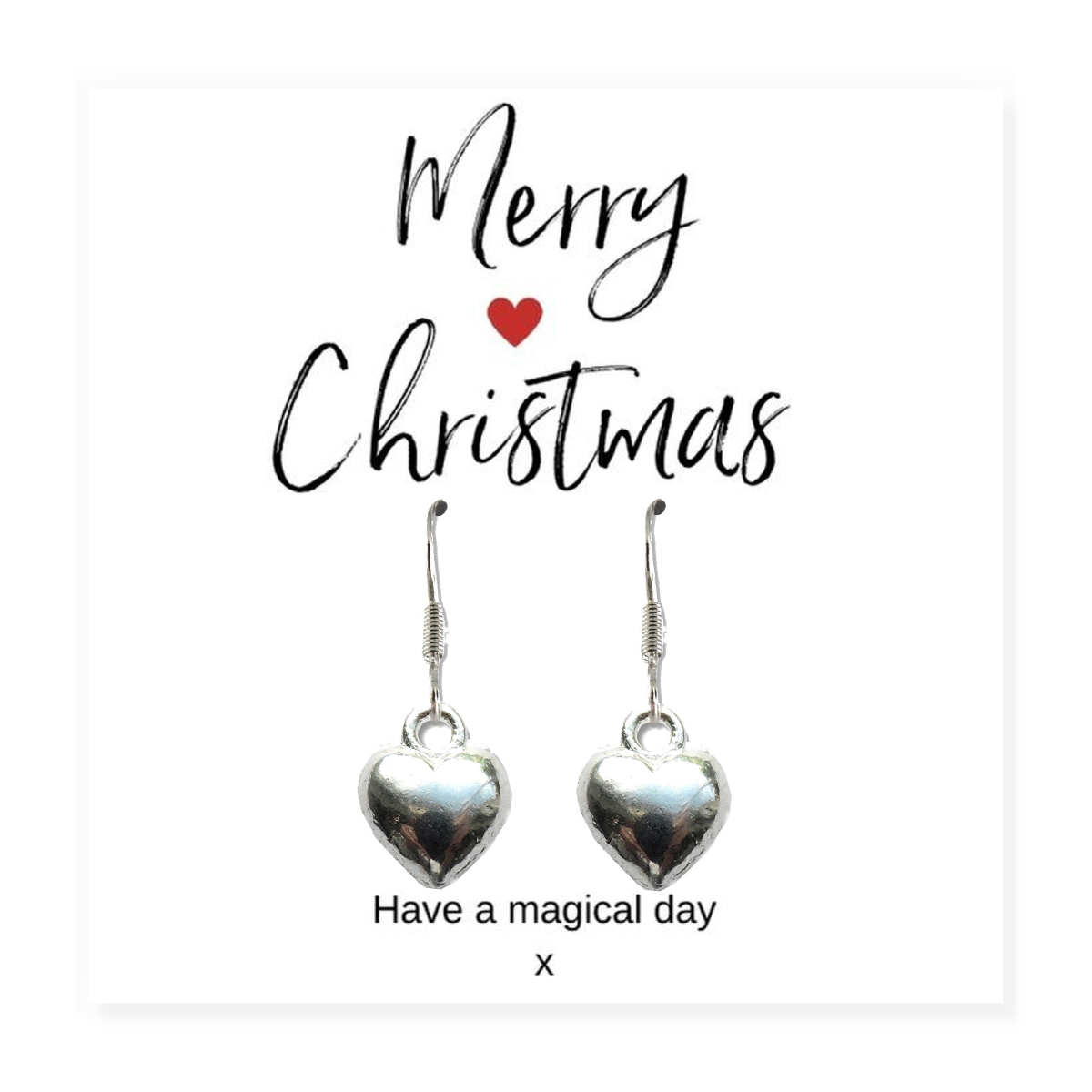 Merry Christmas Gift Hamper - Silver Heart Drop Earrings & Jewellery Box
