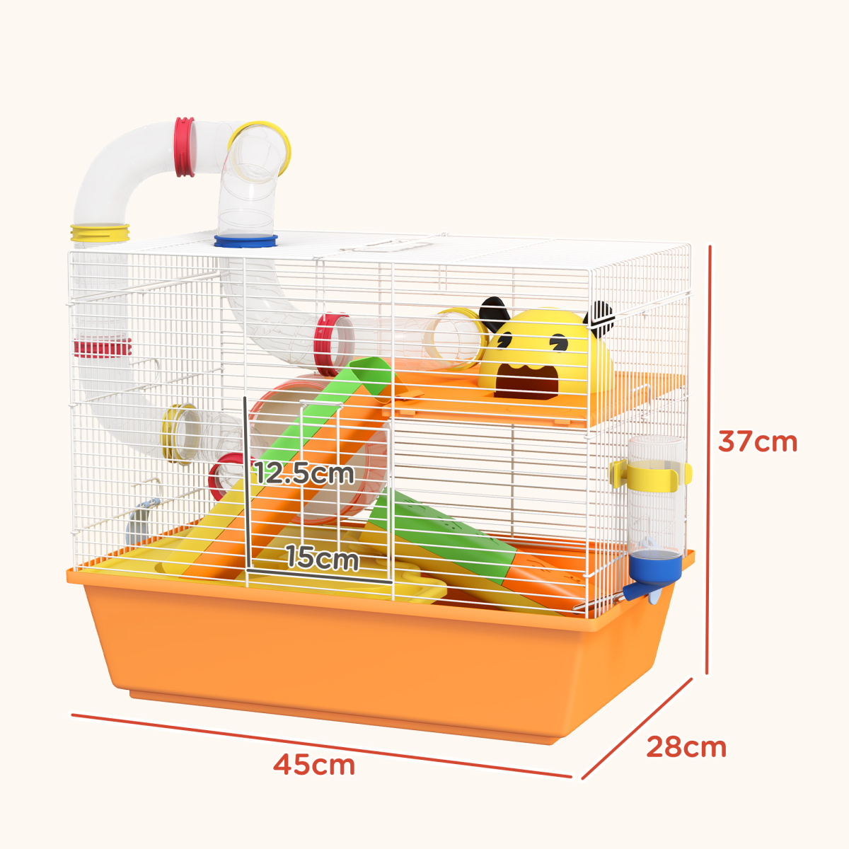 PawHut Hamster Cage, 3 Tiers Gerbil Cage for Dwarf Hamsters with Tubes, Ladder