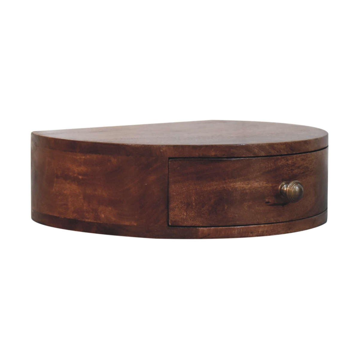 Artisan Furniture Solid Wood Honey Caramel Wall Mounted Rounded Bedside, 1 Drawer, Dark Brown