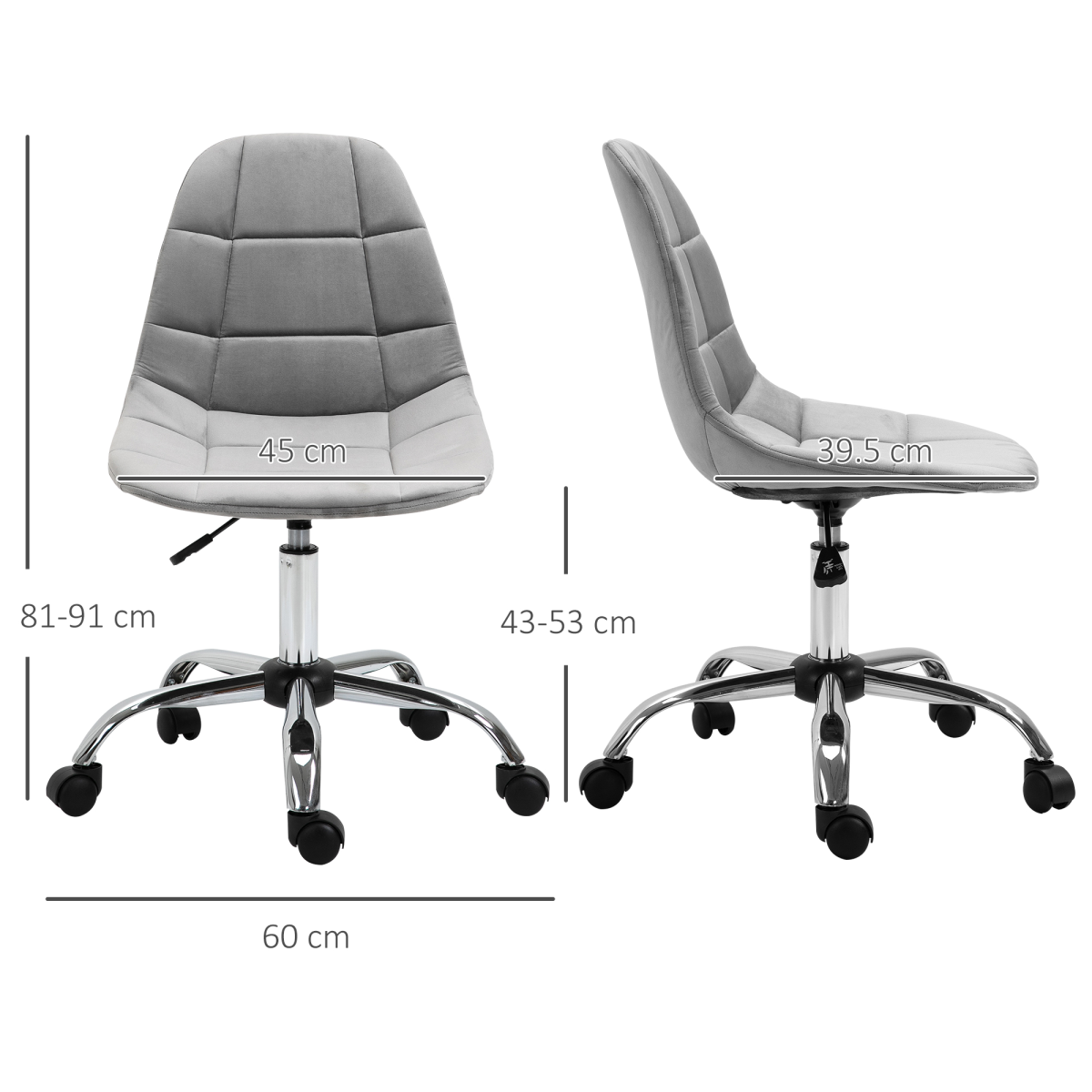 Ergonomic Office Chair with Adjustable Height for Home Office, Grey Vinsetto