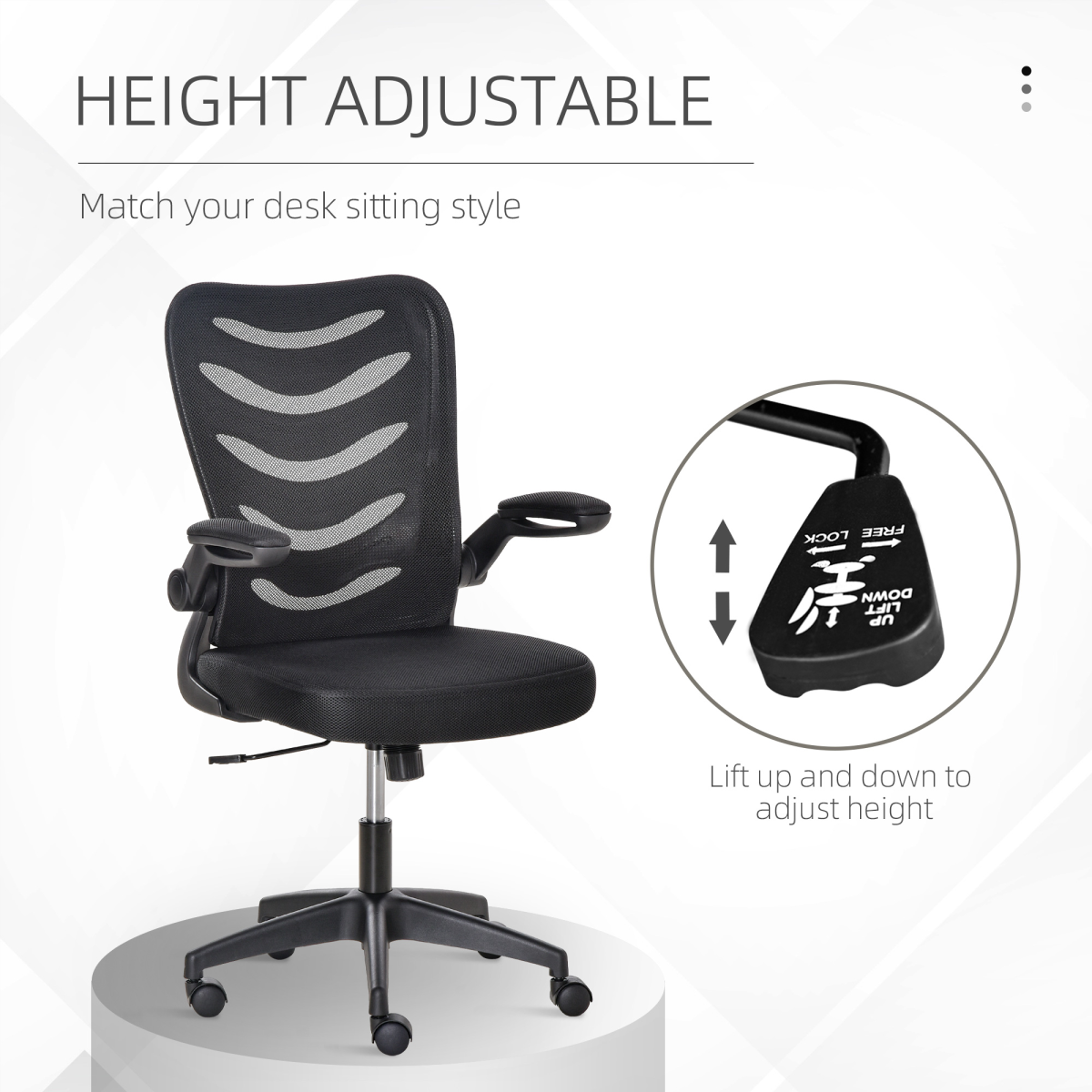Mesh Office Chair Home Swivel Task Chair  Lumbar Support, Arm, Black Vinsetto