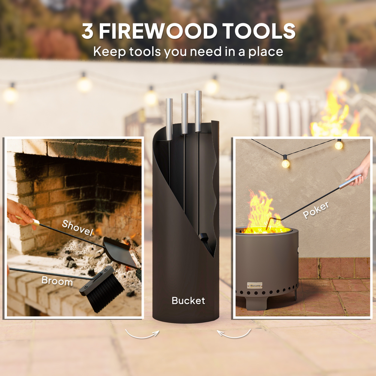 Outsunny 4 PCS Fireplace Companion Set, Metal Fireside Companion Set, Black
