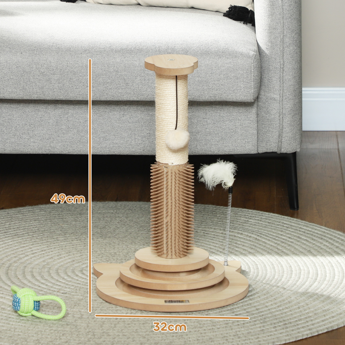 PawHut 49cm Cat Scratching Post with Interactive Track Ball Toy for Indoor
