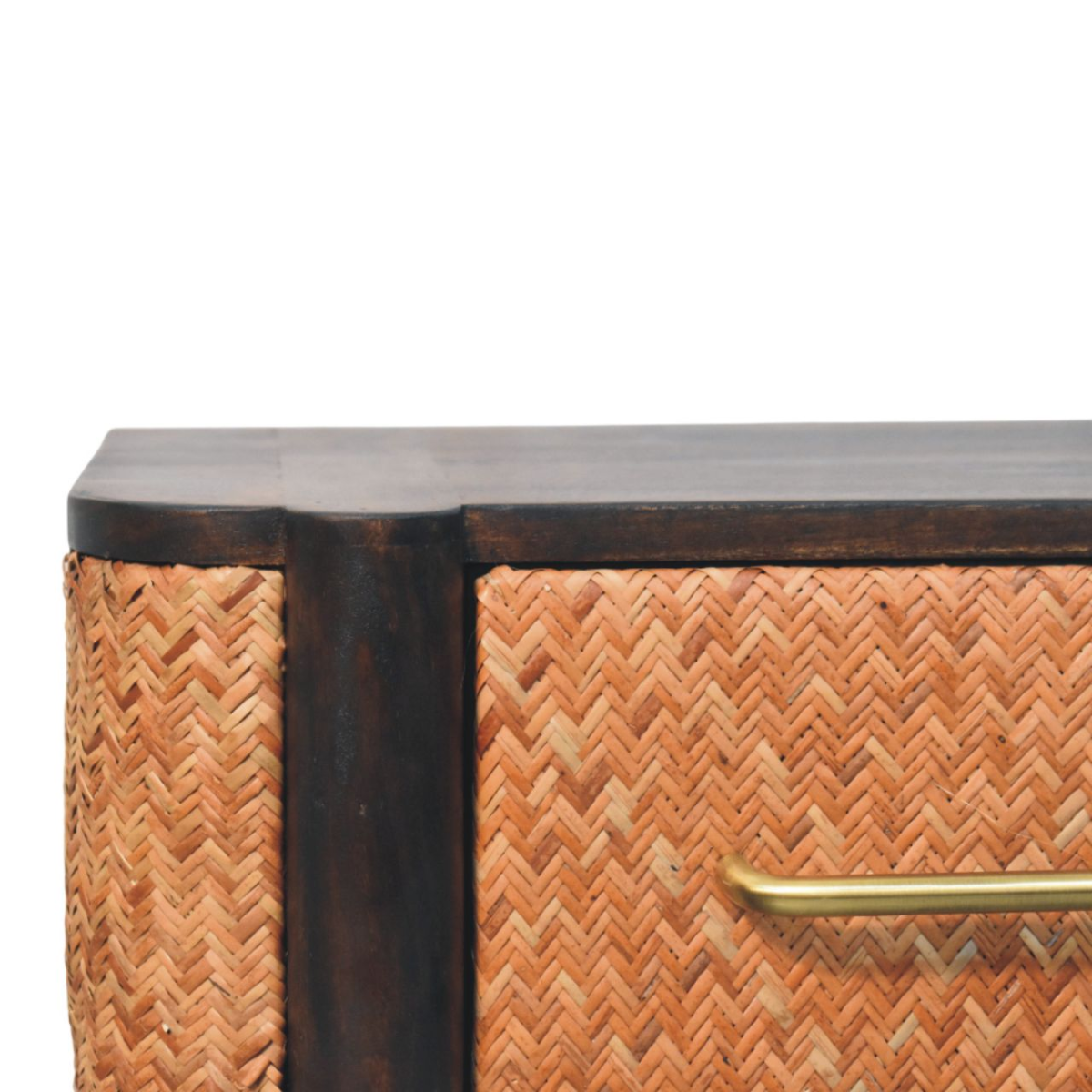 Artisan Furniture Solid Wood Rattan Curve Wall-Mounted Drawer, Dark Brown