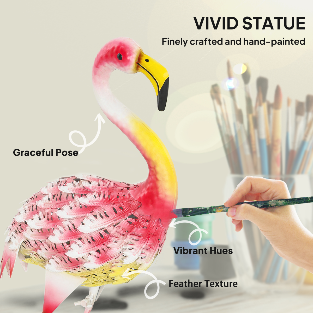 Outsunny Flamingo Garden Statue, Metal Garden Ornament with Stakes, Pink