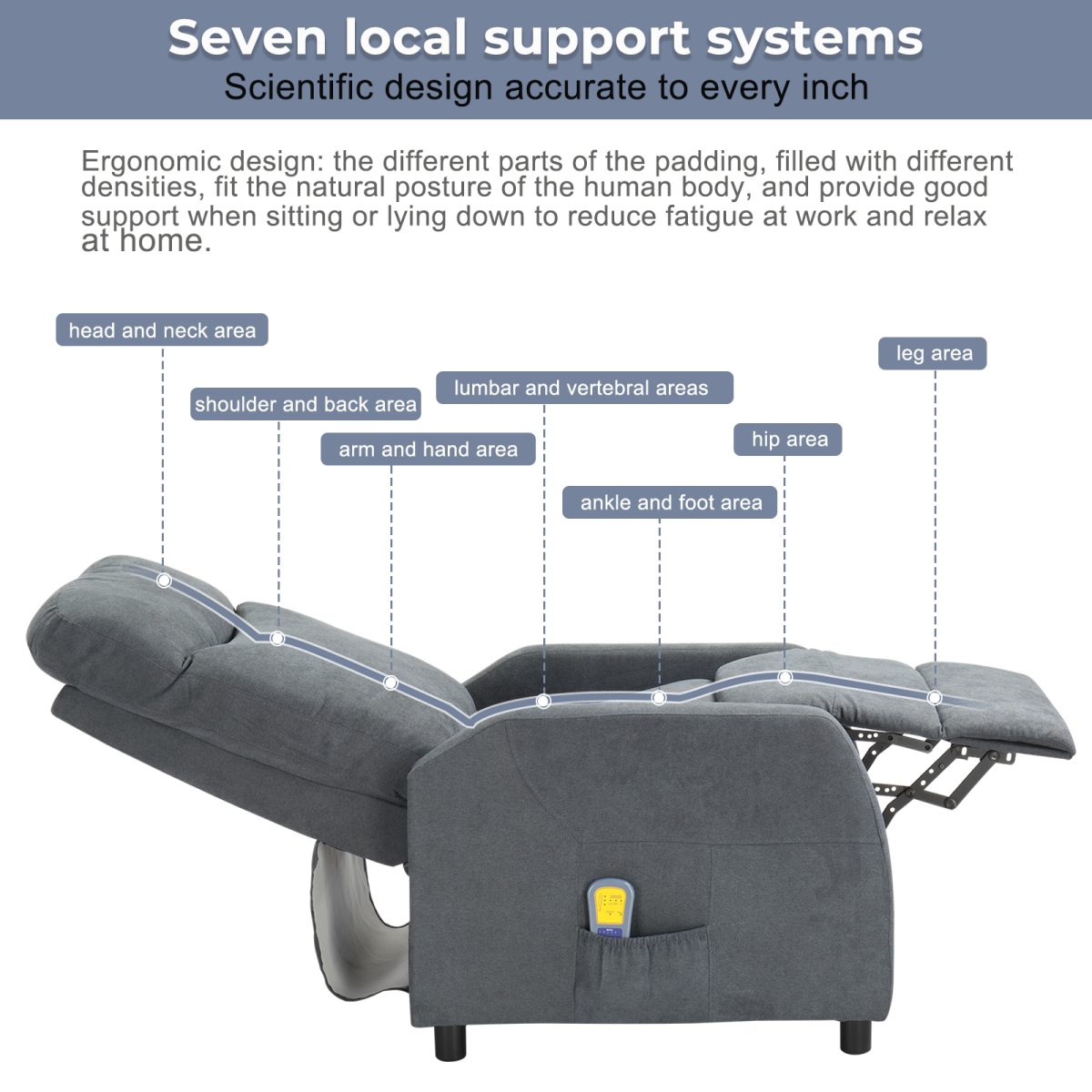 Fabric With 6-Point Massage Heating Function Recliner Light Gray