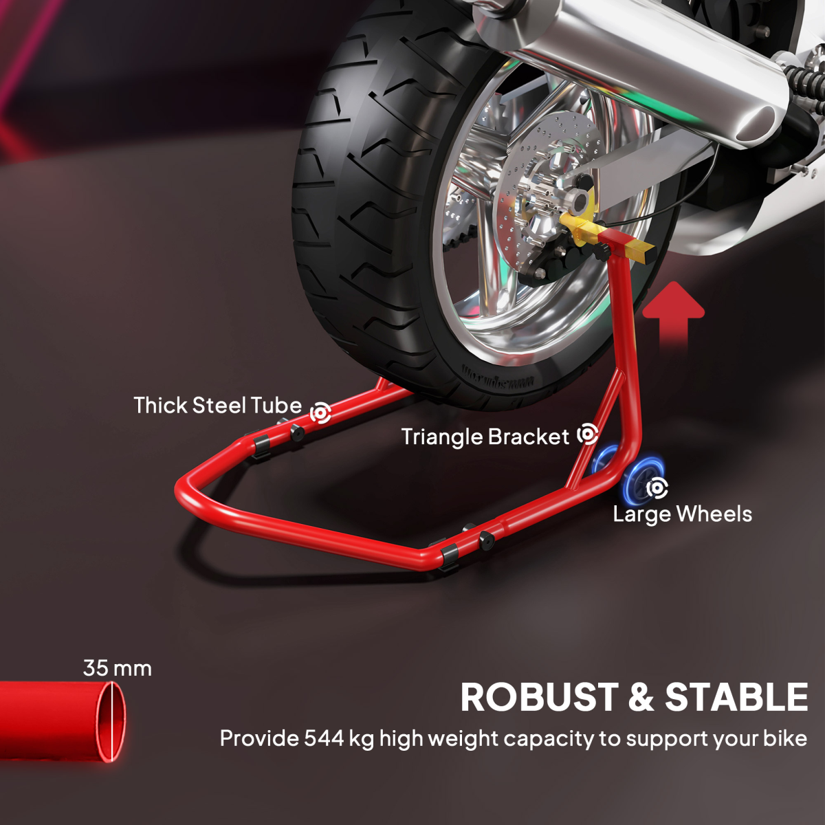 HOMCOM Motorcycle Rear Wheel Stand, 544kg Motorcycle Paddock Stand, Red