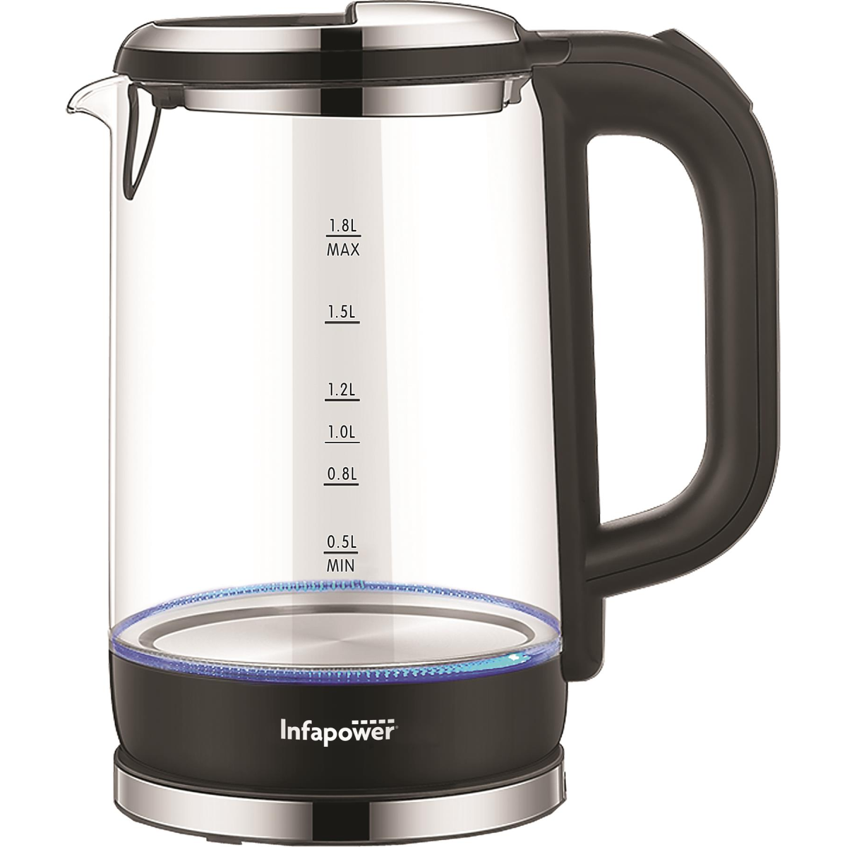 Infapower Glass 1800w 1.7L 360° Cordless Kettle- X507
