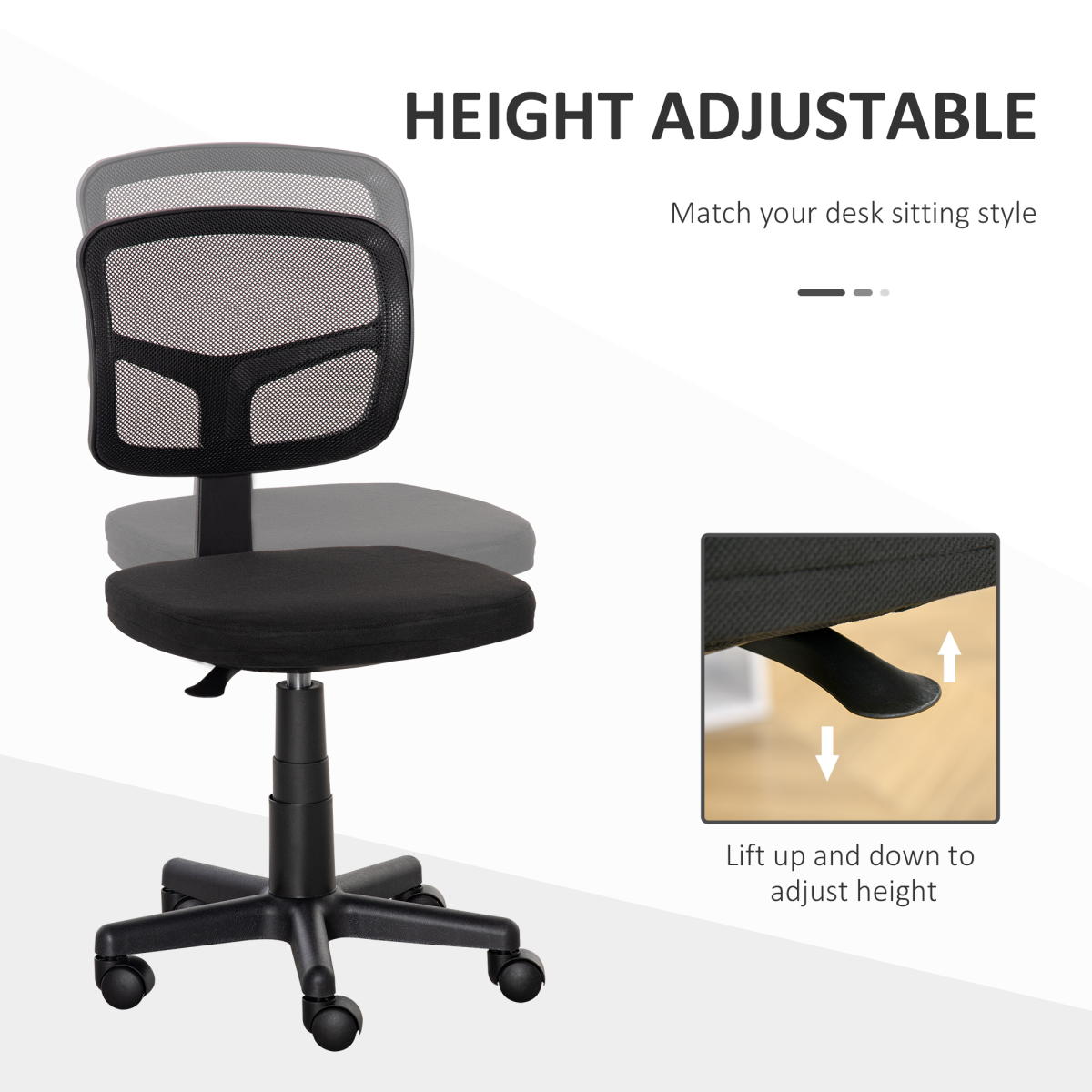 Vinsetto Small Office Chair without Arms, Ergonomic Swivel Mesh Desk Chair
