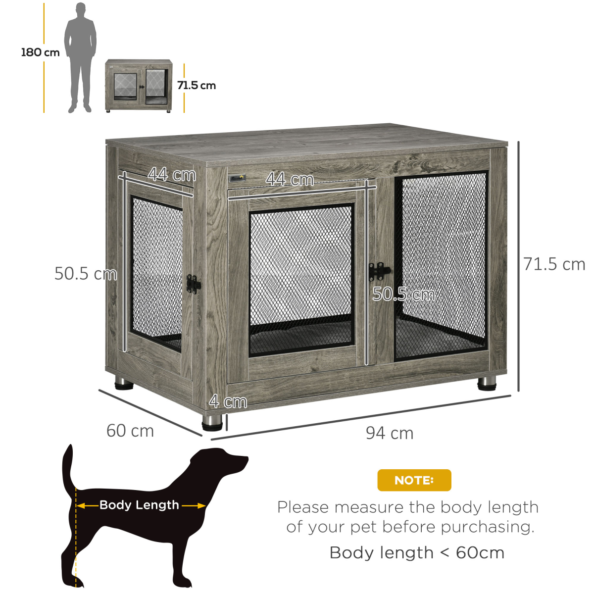 Dog Kennel Furniture End Table w/ Two Doors, Soft Cushion for Large Medium Dogs