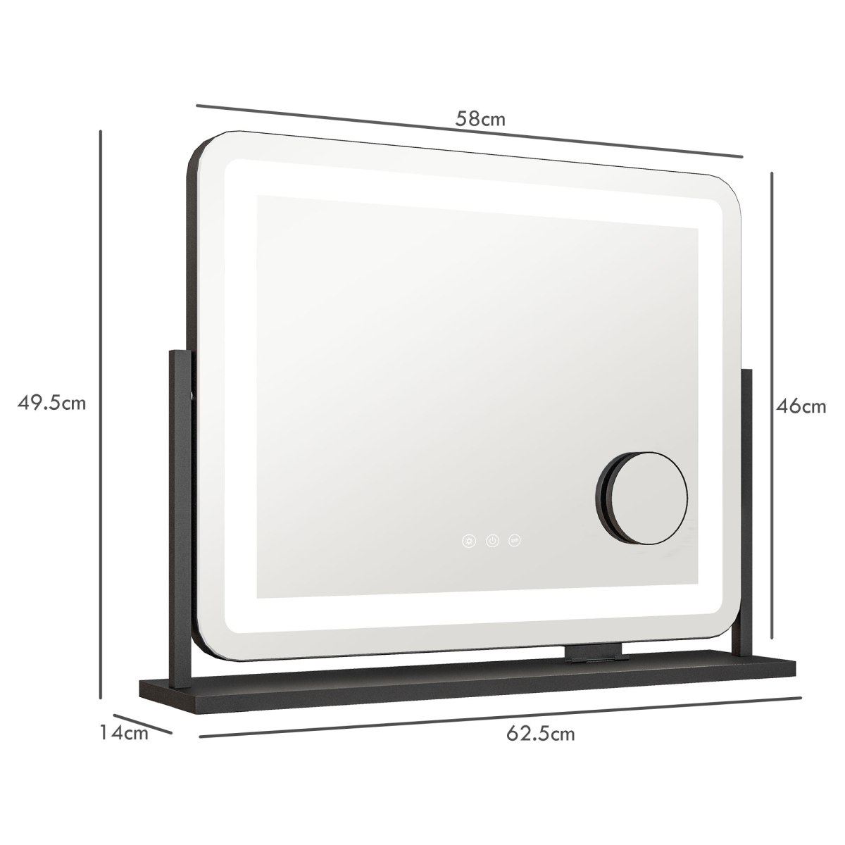 HOMCOM Dimmable Lighted Makeup Mirror with Magnifier, USB Port, 360° Rotation