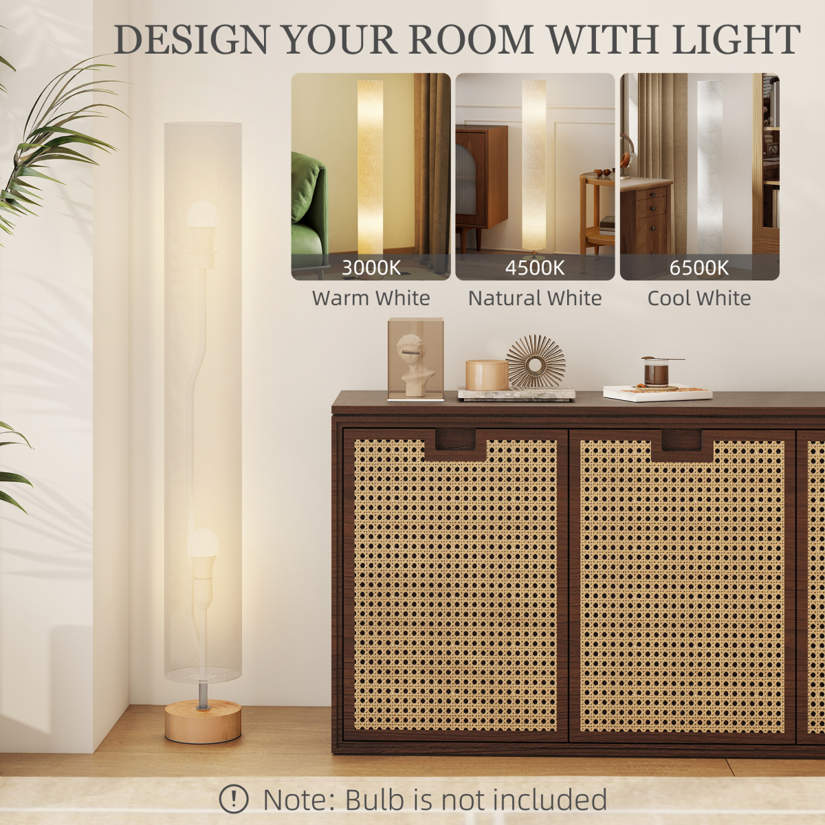 HOMCOM LED Floor Lamp with 3000K/4500K/6500K Colour Temperatures, Grey