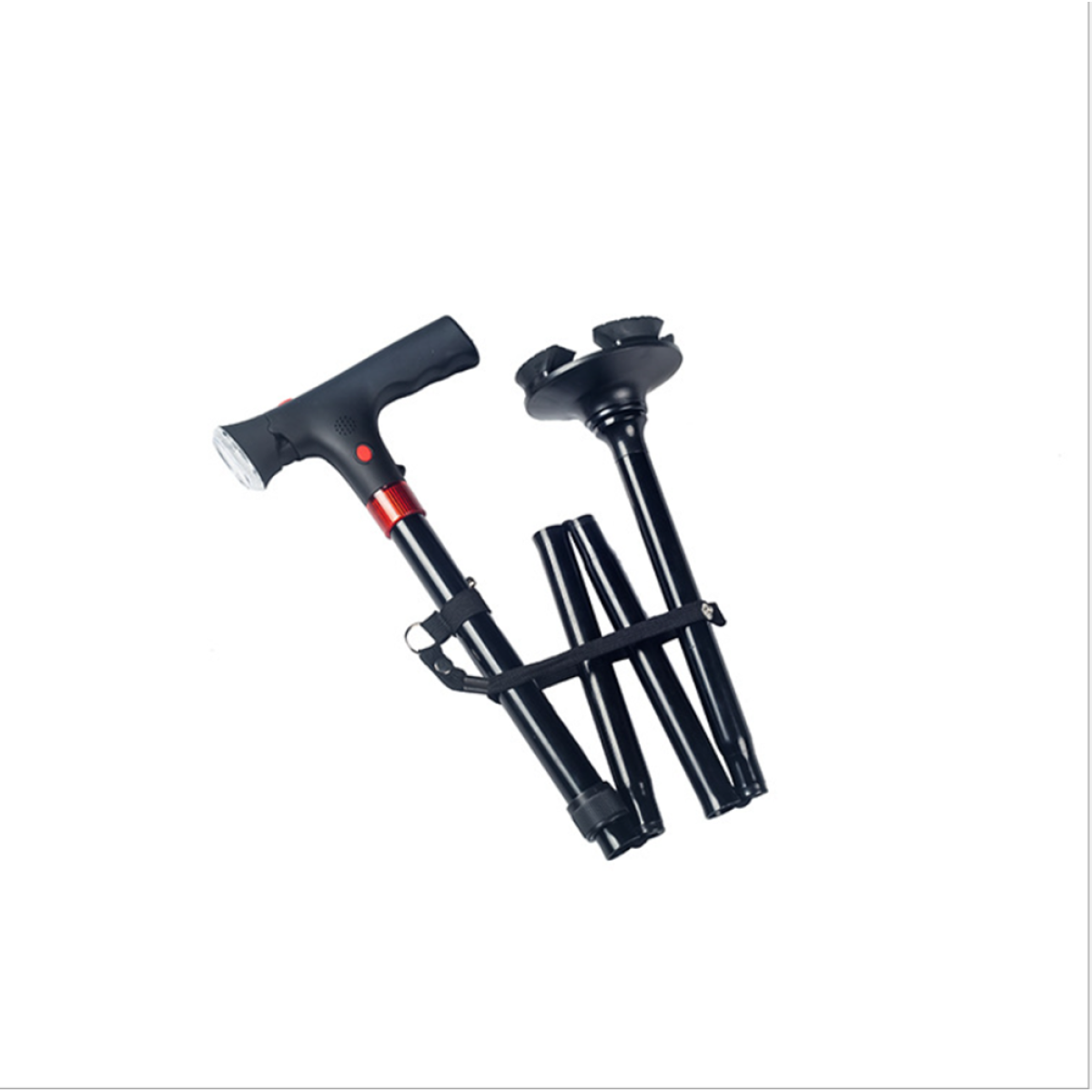 Camping Hiking Walking Stick 5-Level Height Adjustable Folding Walking Cane with LED Light And Alarm