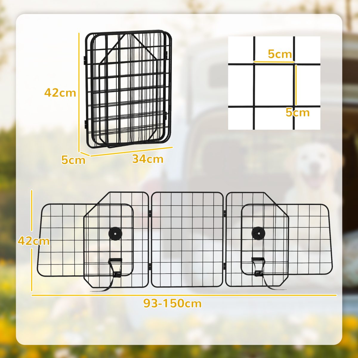 PawHut Dog Guard for SUVs, Vehicles, Vans, Car Barrier with Adjustable Width