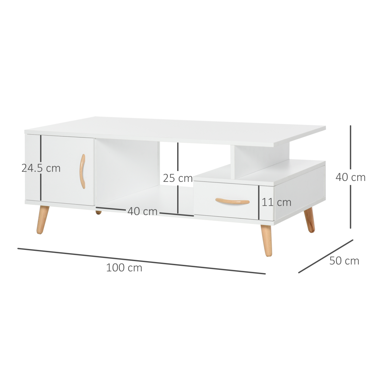 Coffee Table with Storage, Sofa Side Table with Shelf & Drawer White