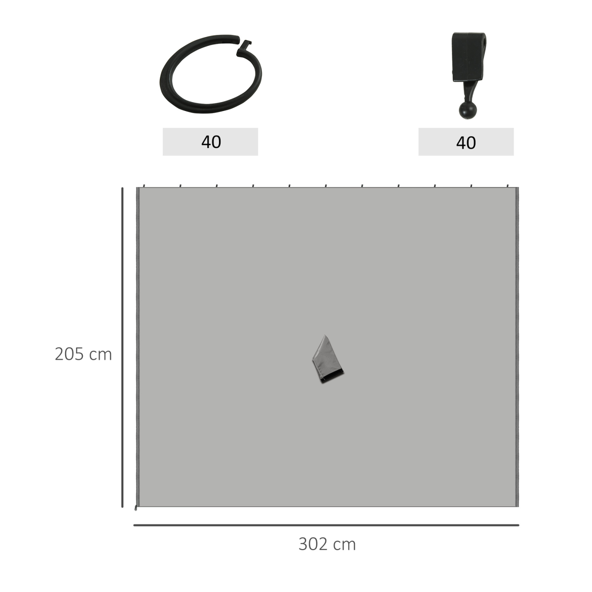 3 x 3m Gazebo Replacement Sidewall Set with 4 Panels, Hooks/C-Rings  Light Grey