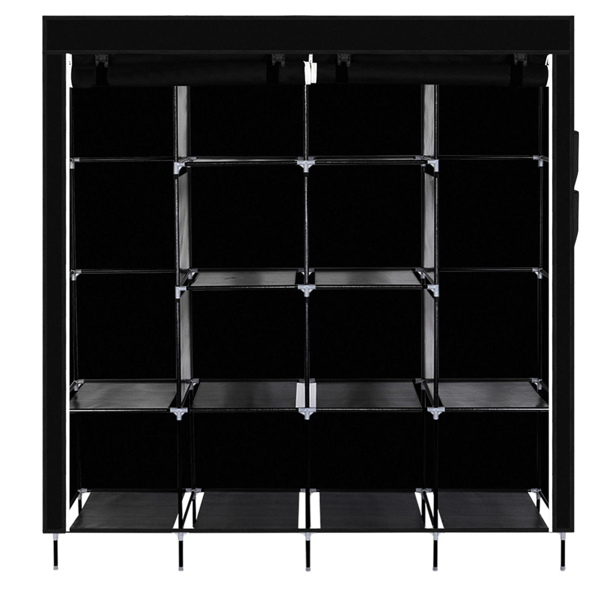 67" Clothes Closet Portable Wardrobe Clothes Storage Rack 12 Shelves 4 Side Pockets Black