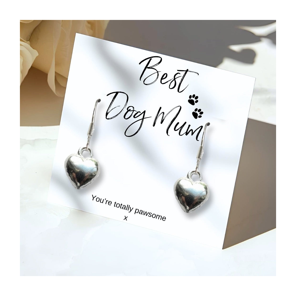 Best Dog Mum Mini Gift Hamper Silver Heart Earrings