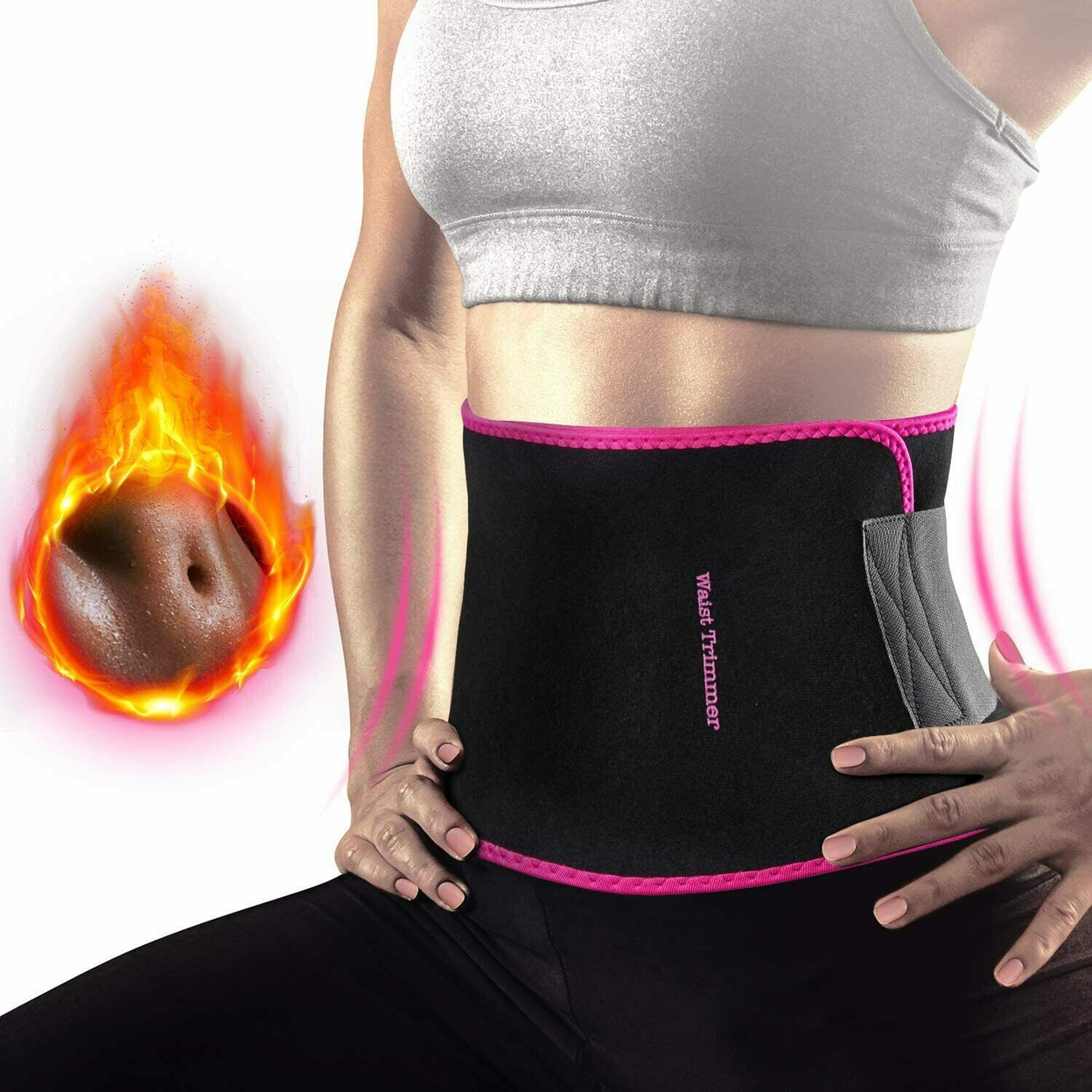 Waist Trimmer Belt Sport Workout Shaper Burner Slimming Belt W/ Phone Pocket Pink-Black