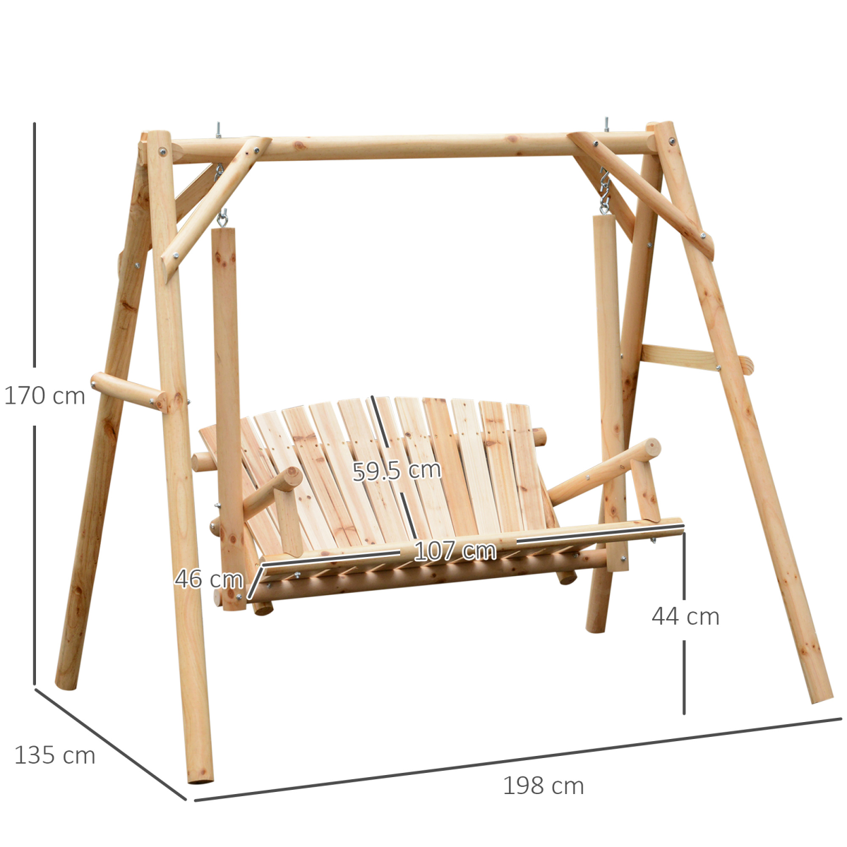 Outdoor 2 Seater Porch Swing Wooden Rustic Patio Bench Hammock w/ Armrest