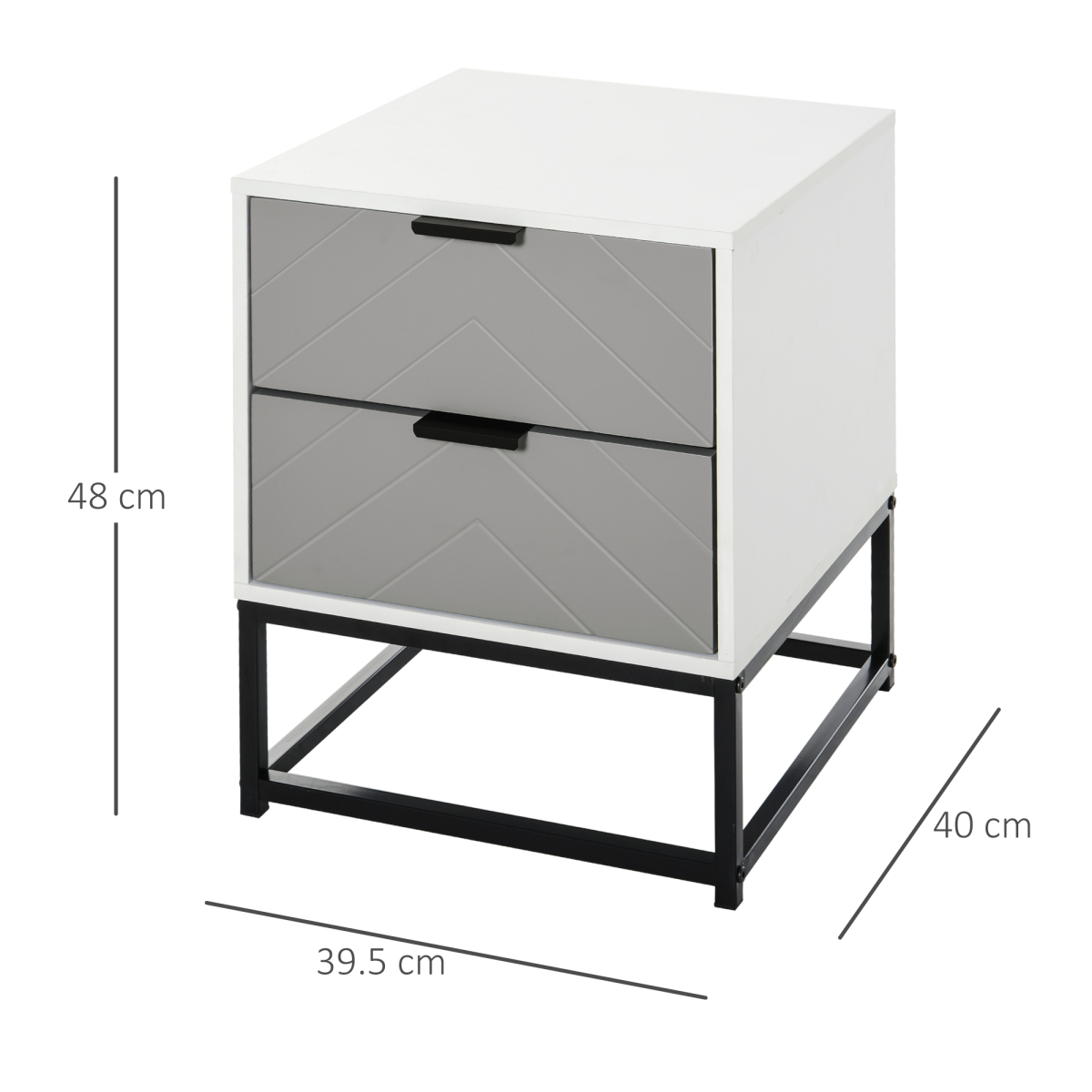 Bedside Cabinet with Metal Base and 2 Drawer Storage for Home Office