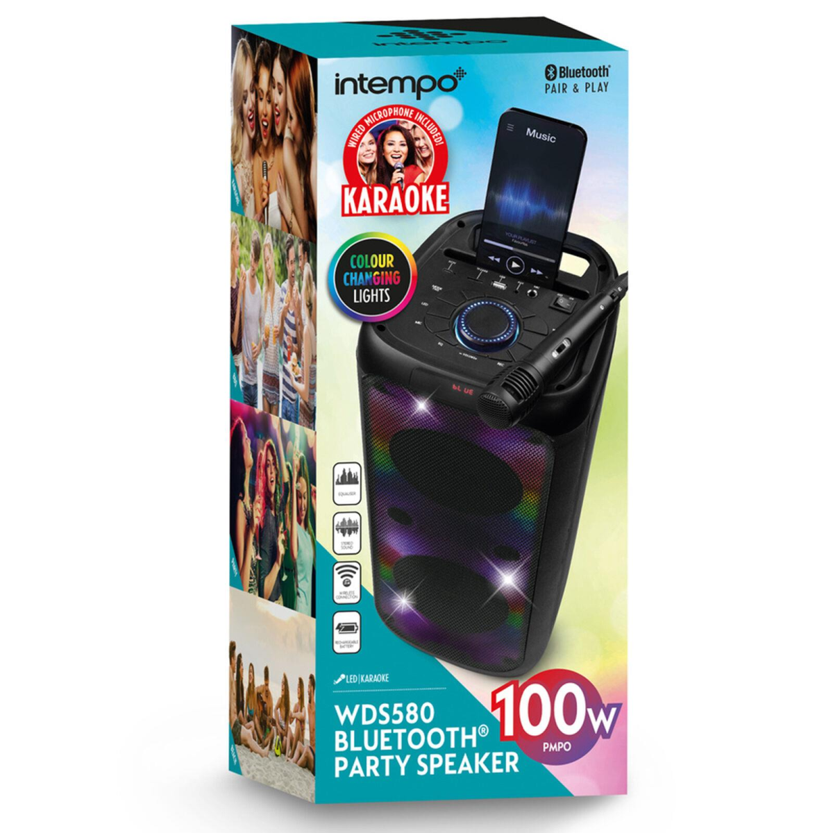 Intempo Bluetooth Karaoke Speaker Party Stereo Wired Microphone Control Panel WDS 580