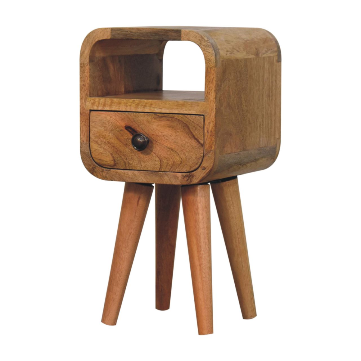 Artisan Furniture Solid Wood Extra Mini Oakish Curve Open Slot Bedside, 1 Drawer, Brown