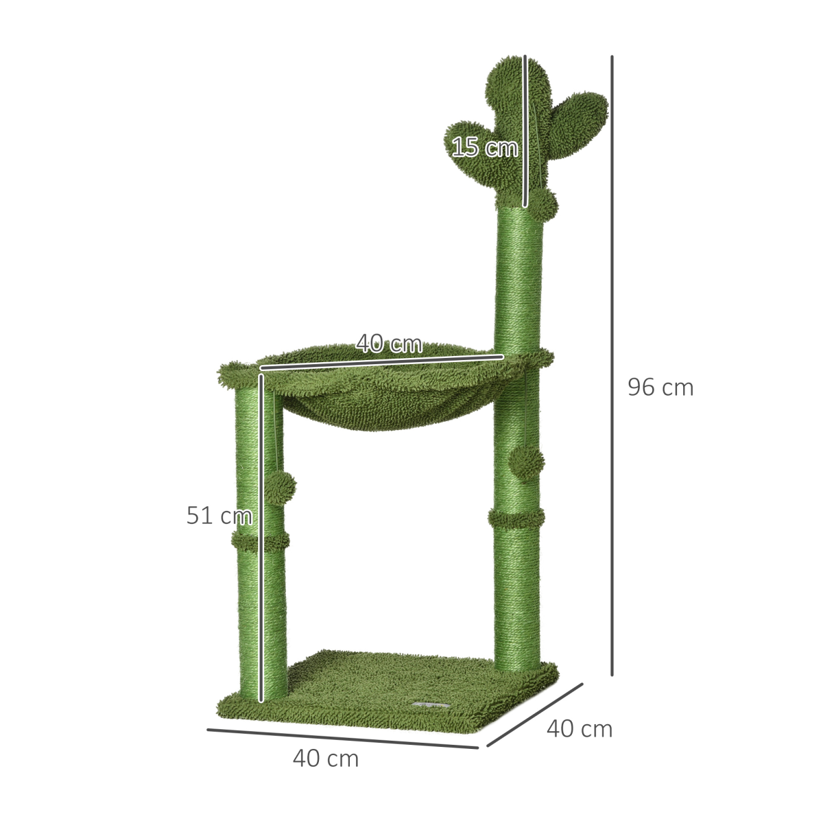 Cactus Cat Tree  for Indoor Cats w/ Scratching Post Hammock Bed Toy Ball - Green