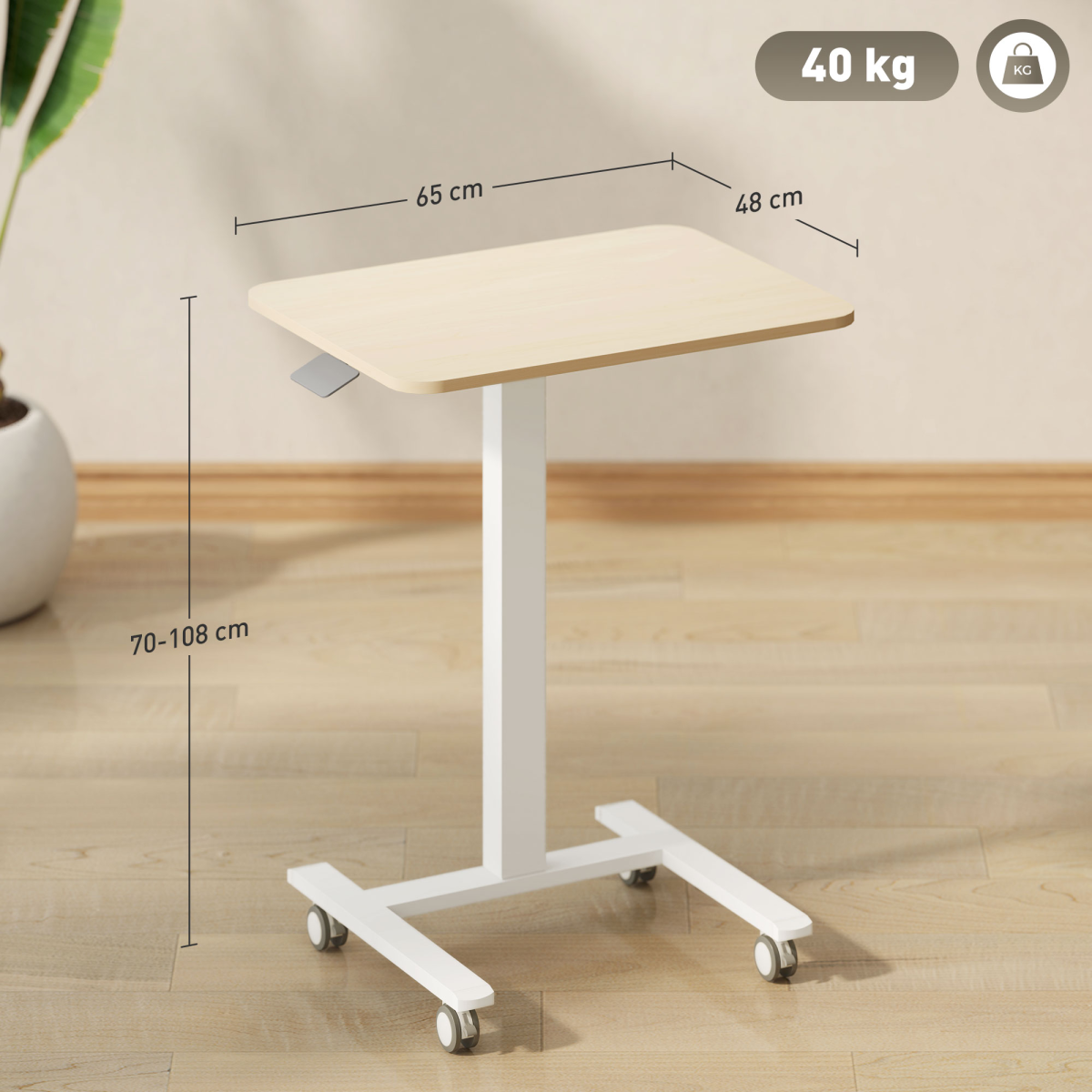 Vinsetto Standing Desk Sit Stand Desk with 4 Rolling Wheels, Natural